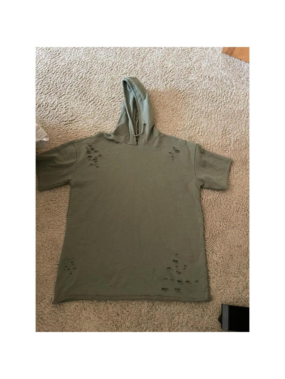 PACSUN LA Oversized fit olive green hooded short sleeve sweatshirt Size L LARGE